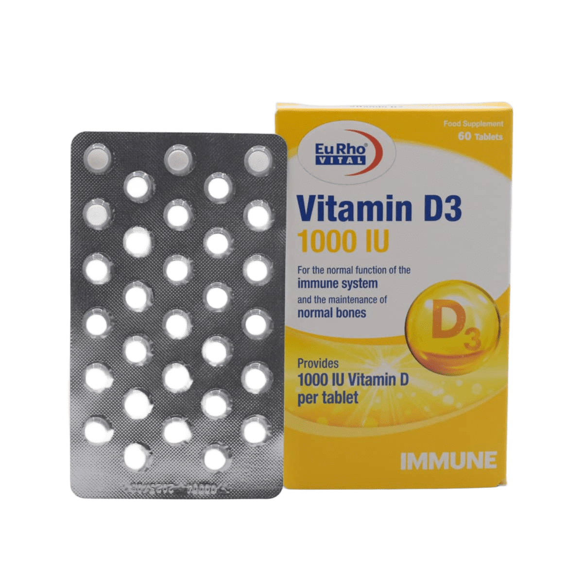 قرص ویتامین D3 ۱۰۰۰ یوروویتال ۶۰ عددی